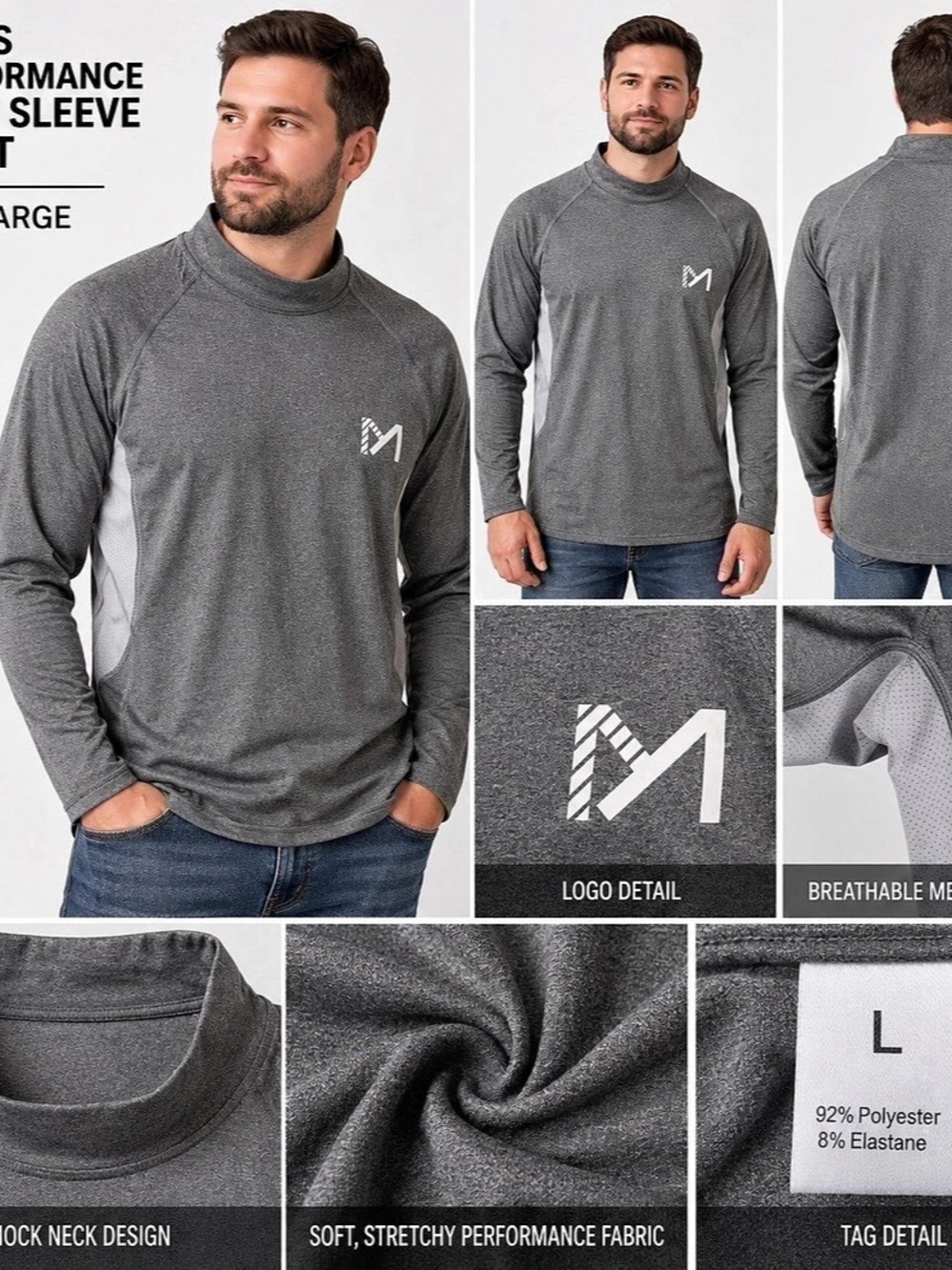 Men's Long Sleeve Mock Neck Shirt Size Large